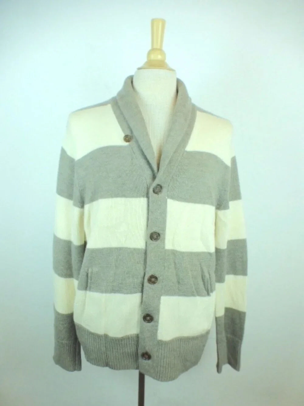 Banana Republic Heritage rugby stripe gray wool shawl cardigan sweater jacket L